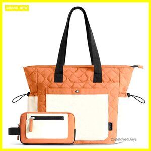 Large Lightweight Puffer Tote Bag with Zipper Luggage Strap Work Travel